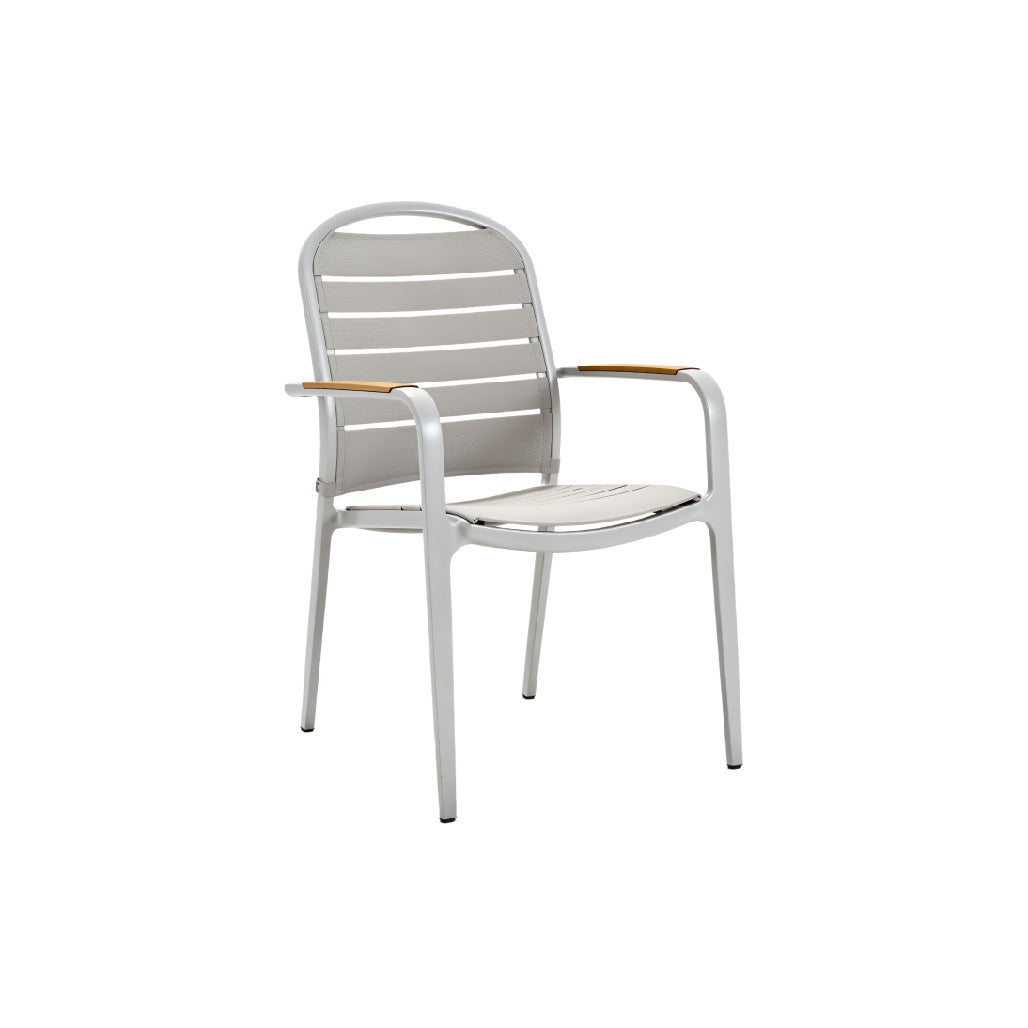 Moderne Tuinstoel met Aluminium Frame en Houten Armleuningen**