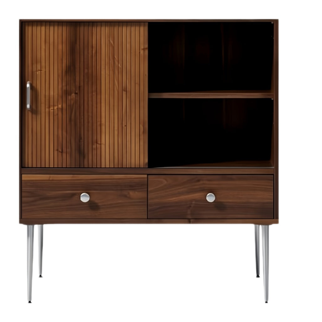 Moderner houten kast met glazen deur en lades**